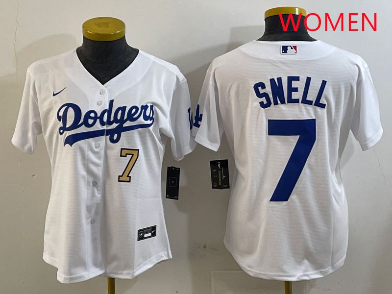 Women Los Angeles Dodgers #7 Snell White Game 2025 Nike MLB Jersey style 7->women mlb jersey->Women Jersey
